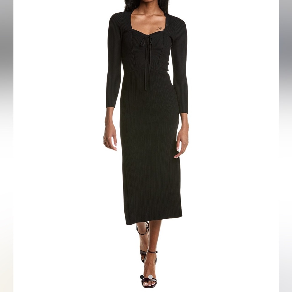 Black Long Sleeve Midi Dress with Side Slit - worn twice